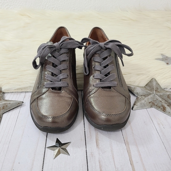 Vionic Abigail lace up sneakers pewter metallic brown size 7.5 - Picture 2 of 7